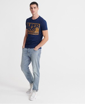 Superdry Denim Goods Co Print Férfi Pólók Sötétkék | KQITO5972